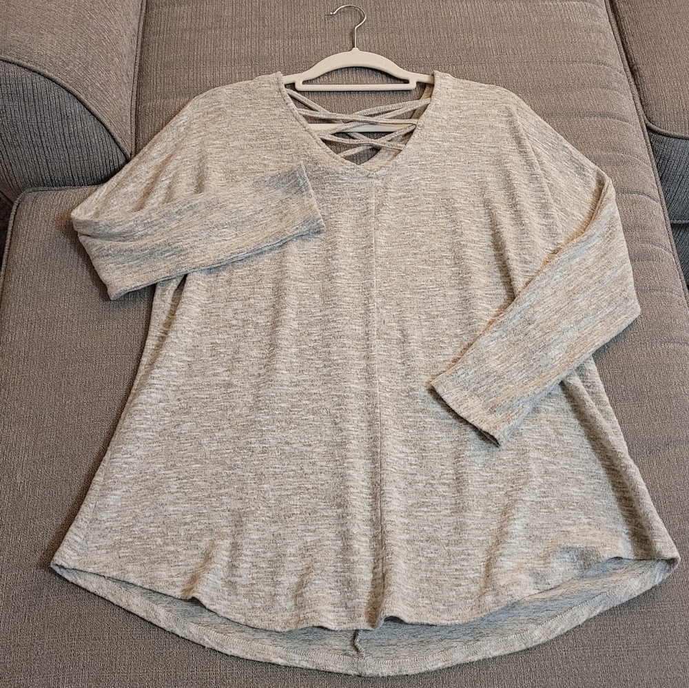 Umgee Soft Plush Oversized Gray Loungewear Top Blouse Size Small